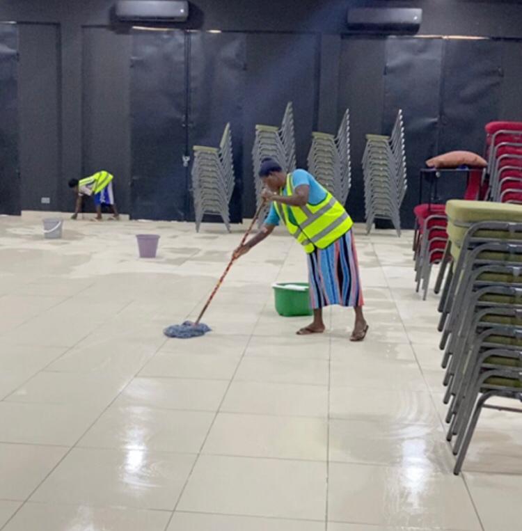 Professional cleaning team at work